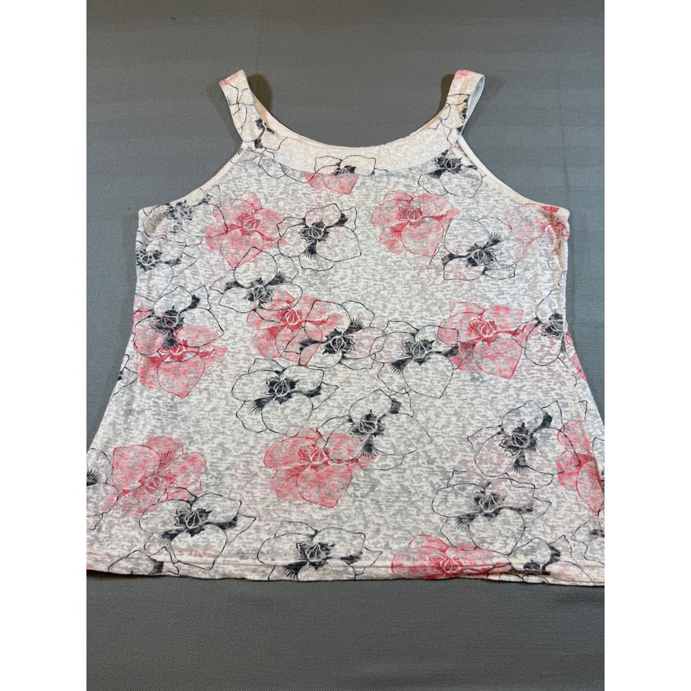 Merrell Woman Floral Orchid Print Tank Top Grey Red Sleeveless Scoop Neck L 1789